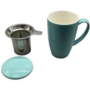 Sweese turquoise porcelain tea mug with infuser and lid 15oz lead free READ